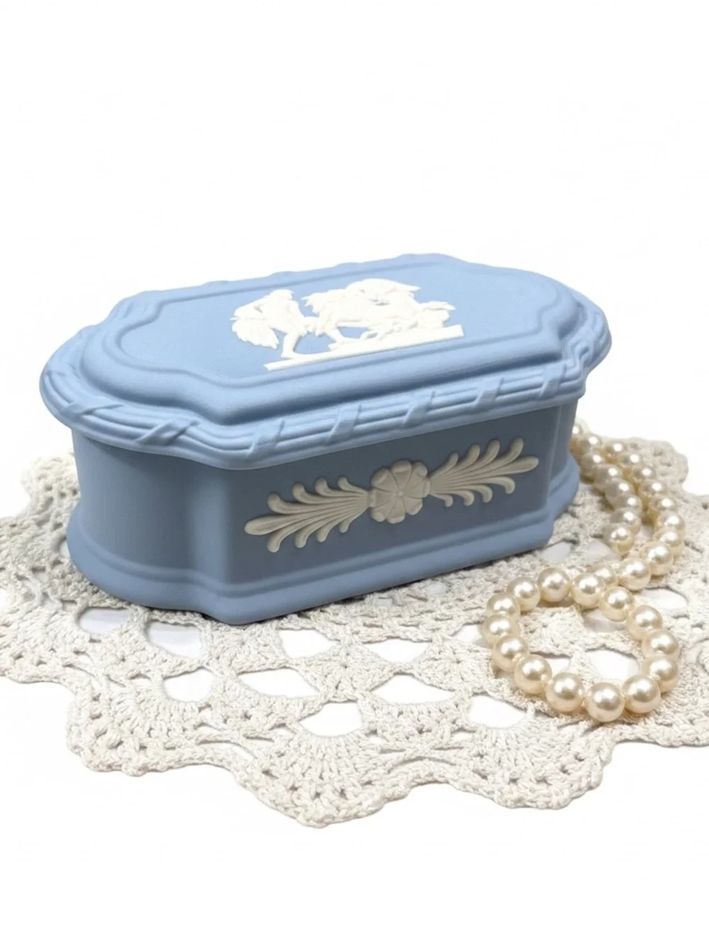 Wedgewood Portland Blue Jasperware Rectangular Lidded Trinket Box